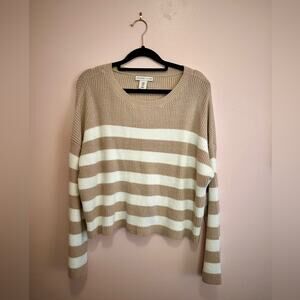 Sincerely Jules Knit Striped Loose Fit Sweater Medium Tan